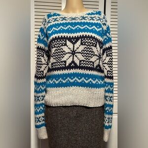 American Eagle Snowflake Angora Blend Chunky Sweater Blue Black Gray Women’s L